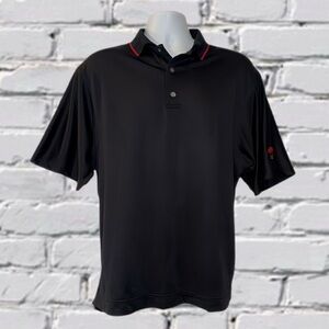 FootJoy Black Golf Polo Shirt Men’s Size- Medium - Red Collar Trim & Tree Logo